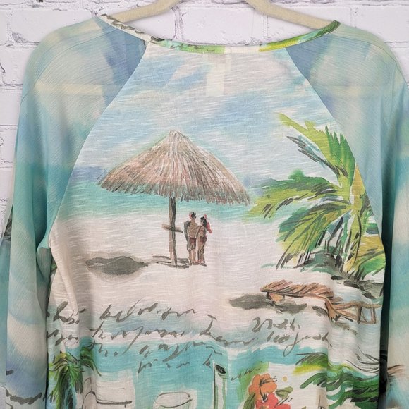 Chico's Blouse Womens Size 1 Blue Polyester Sheer Chiffon Sleeve Beach Vacation - Picture 9 of 12